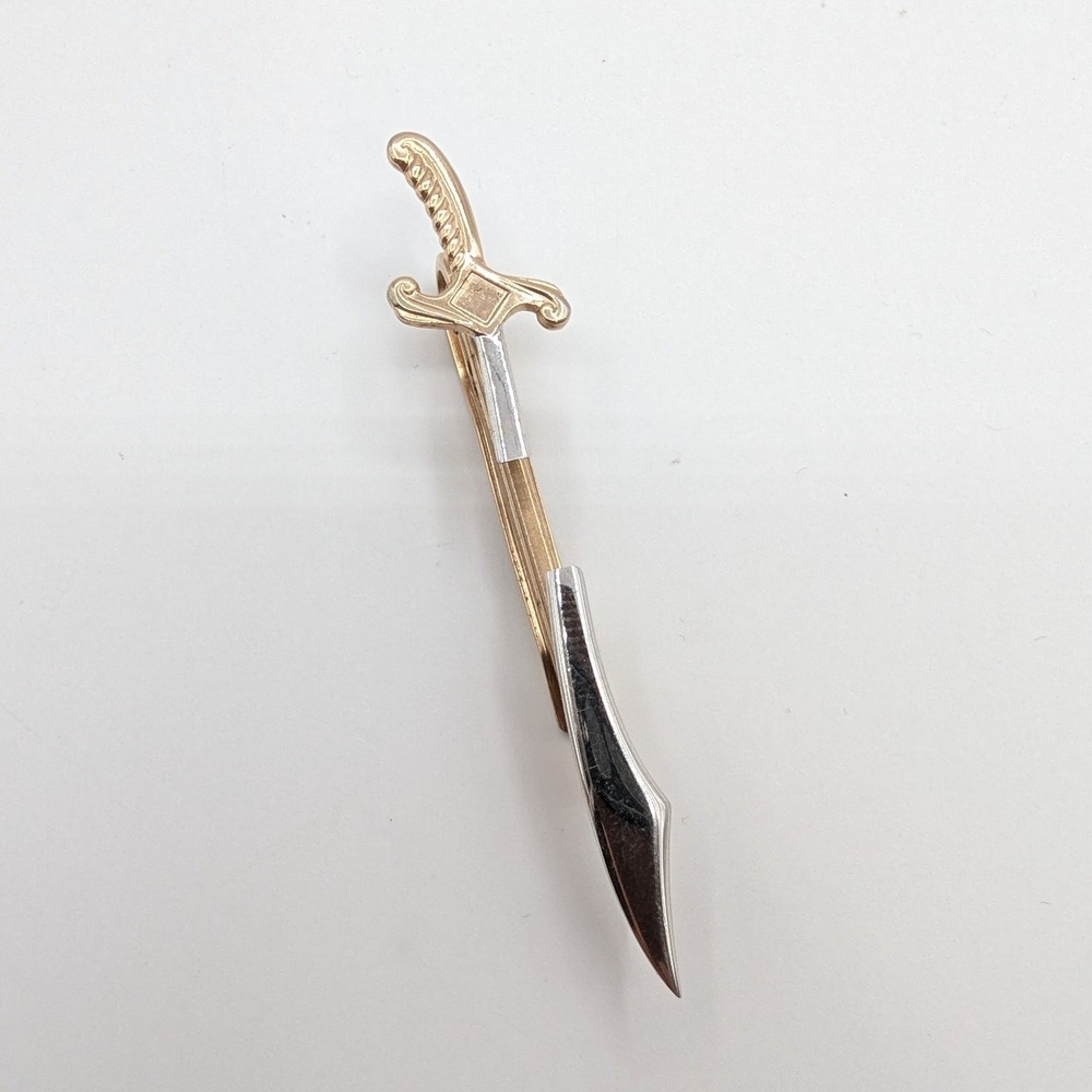 Vintage Hickok USA Scimitar Sword Tie Bar Two Tone Gold Silver Pirate‎ Clip